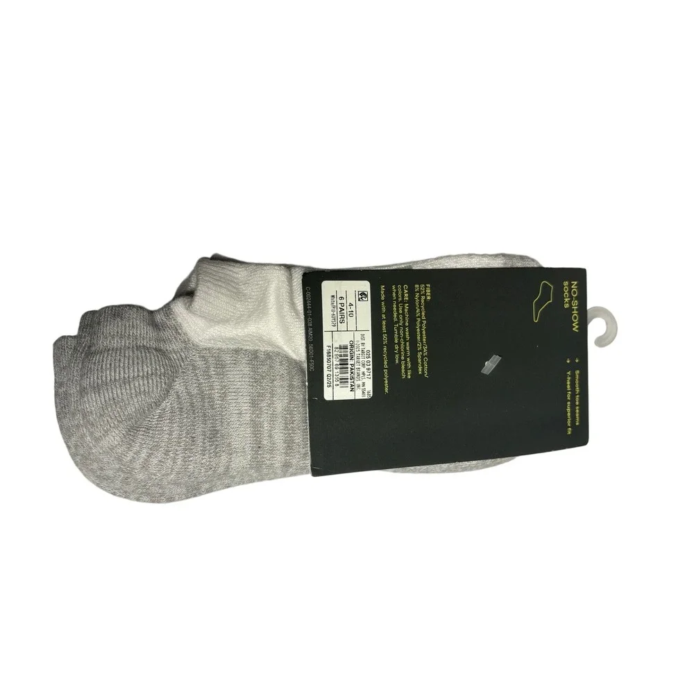 All in Motion Womens No-Show Athletic Socks 6 Pack Gray White 4-10